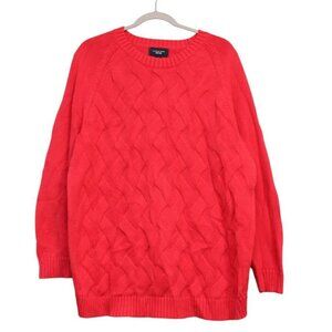 Lands End Drifter Sweater Size 2X Red Cable Knit 100% Cotton Classic Preppy
